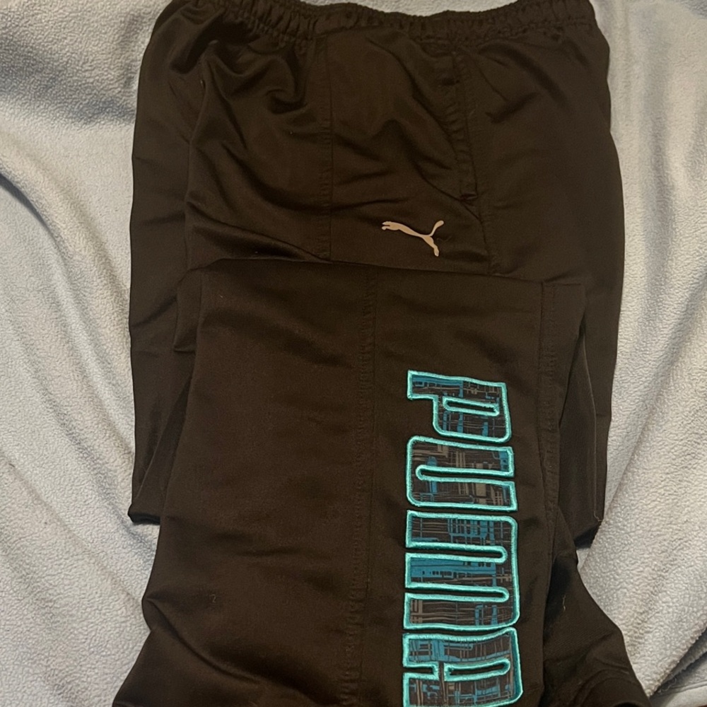 Puma Youth Boys Black Pants with Teal Logo